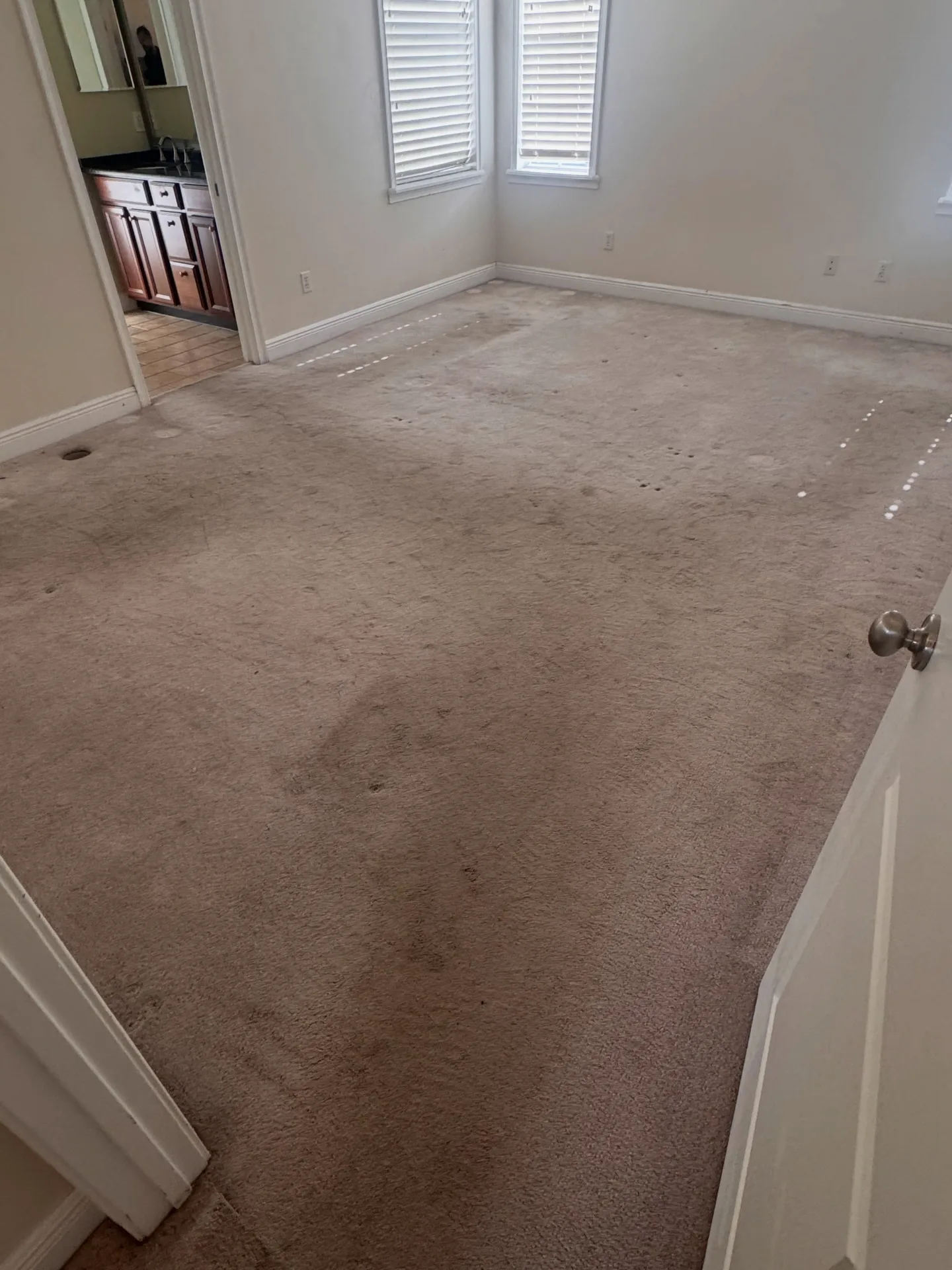 Heavily marked residential carpet before professional carpet cleaning by Everglades Cleaning Solution