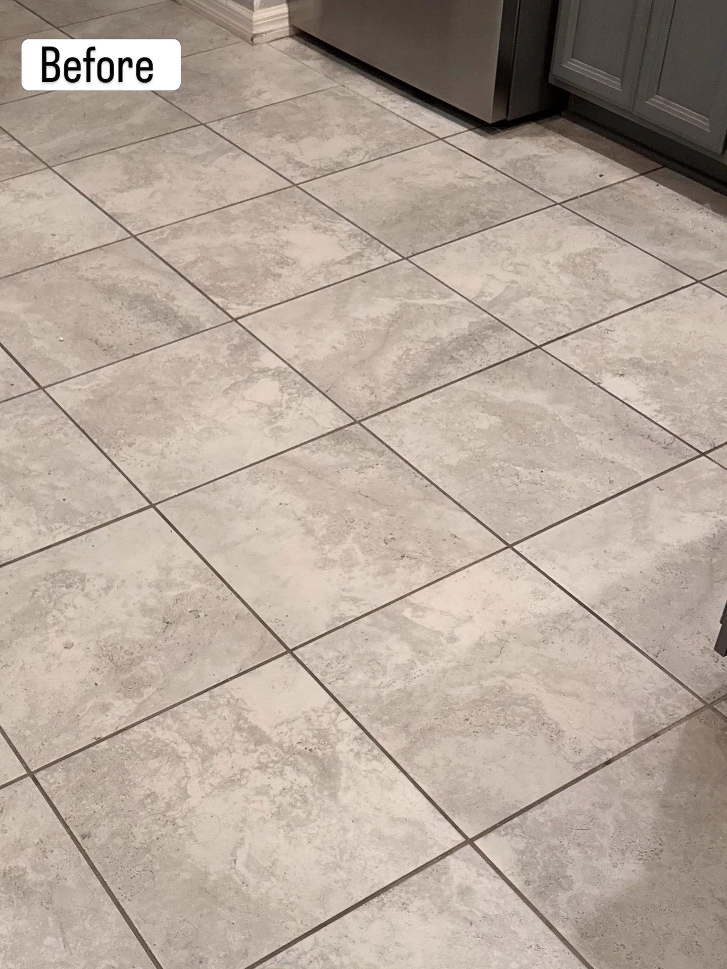 Tiled floor with contrasting grout lines before professional tile & grout by Everglades Cleaning Solution