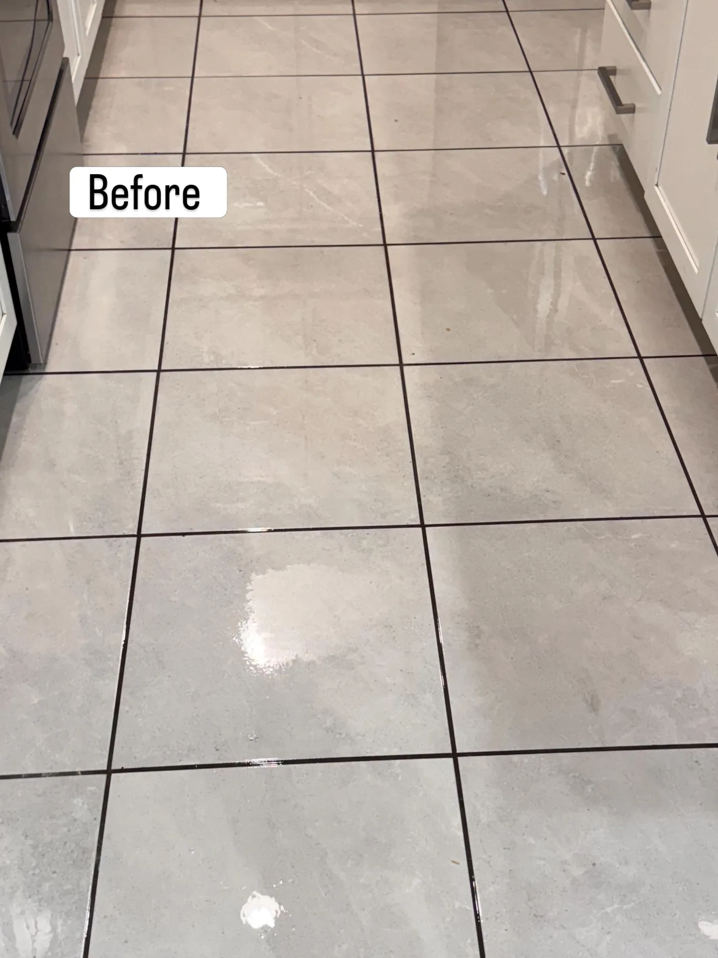 Residential tile floor and grout lines before professional tile & grout by Everglades Cleaning Solution