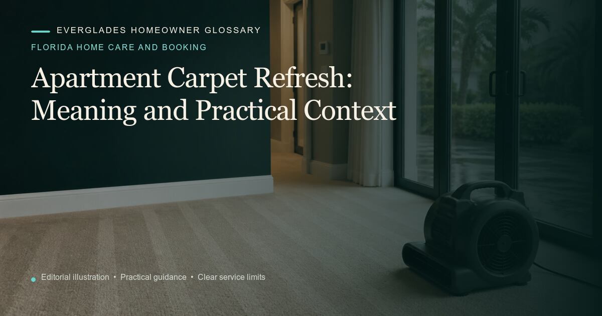 Editorial illustration for Apartment Carpet Refresh, part of the florida home care and booking glossary.