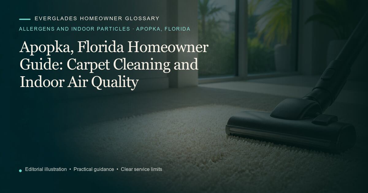 Editorial illustration for Carpet Cleaning and Indoor Air Quality, part of the allergens and indoor particles glossary for homeowners in Apopka, Florida.