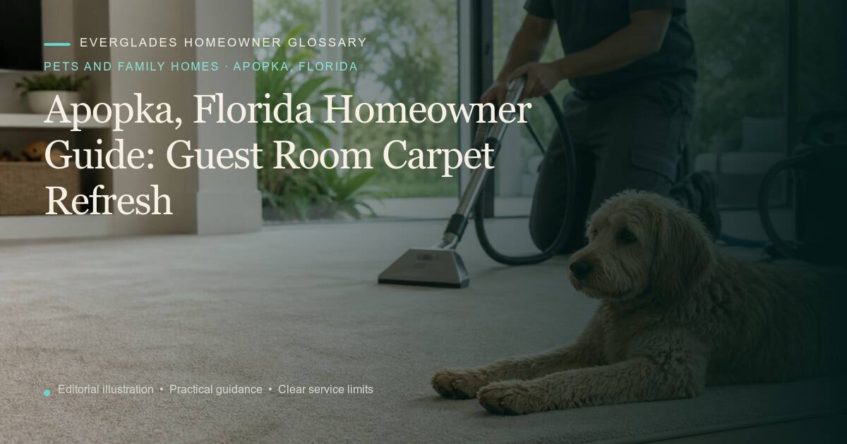 Editorial illustration for Guest Room Carpet Refresh, part of the pets and family homes glossary for homeowners in Apopka, Florida.