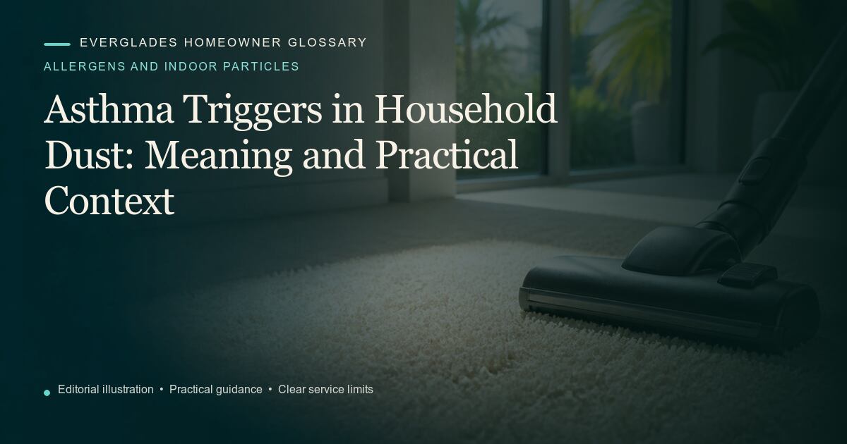 Editorial illustration for Asthma Triggers in Household Dust, part of the allergens and indoor particles glossary.