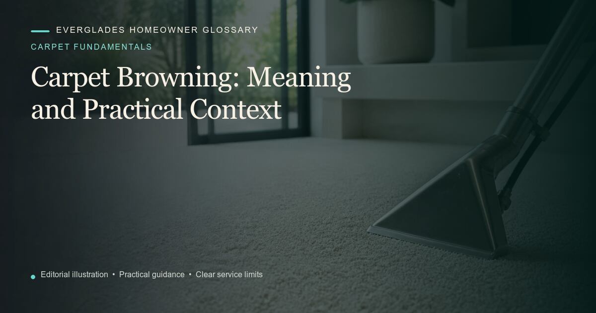 Editorial illustration for Carpet Browning, part of the carpet fundamentals glossary.