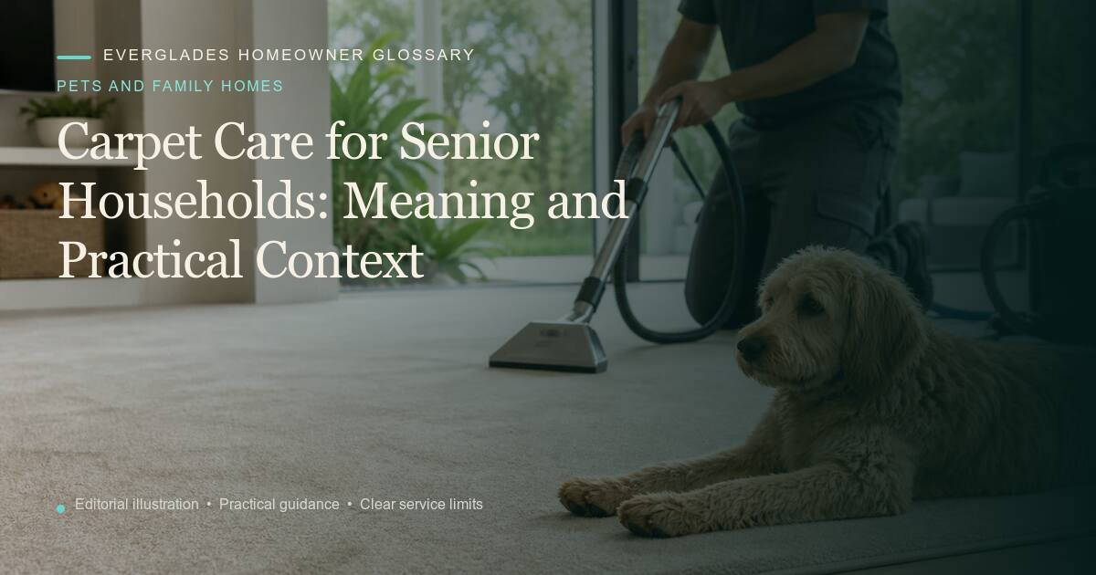 Editorial illustration for Carpet Care for Senior Households, part of the pets and family homes glossary.