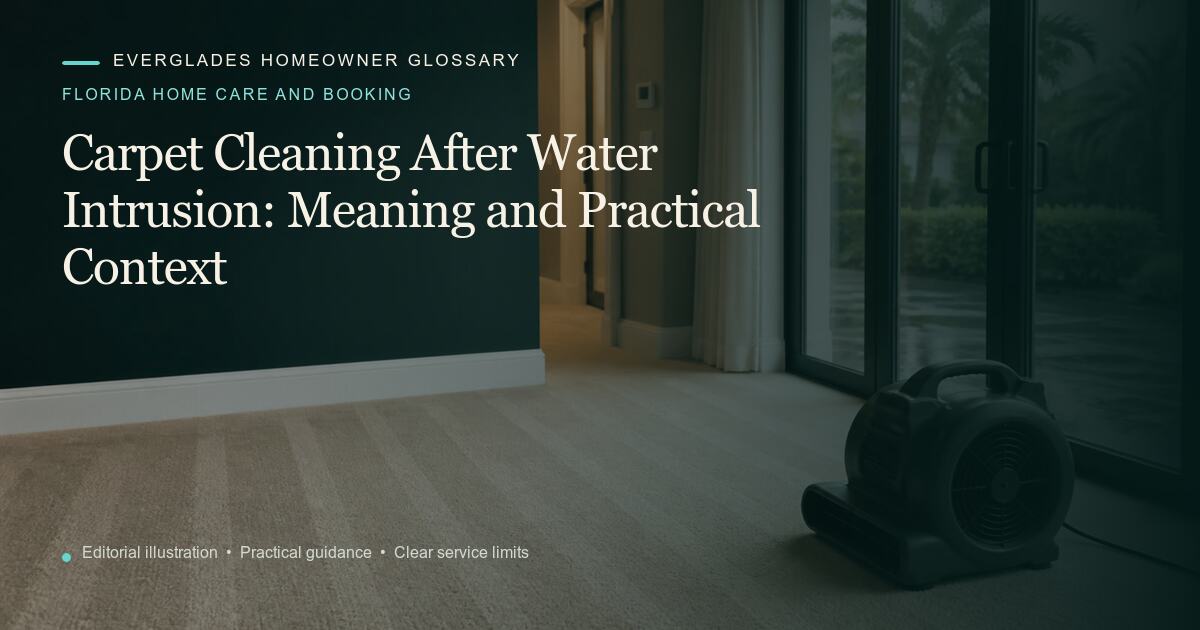 Editorial illustration for Carpet Cleaning After Water Intrusion, part of the florida home care and booking glossary.