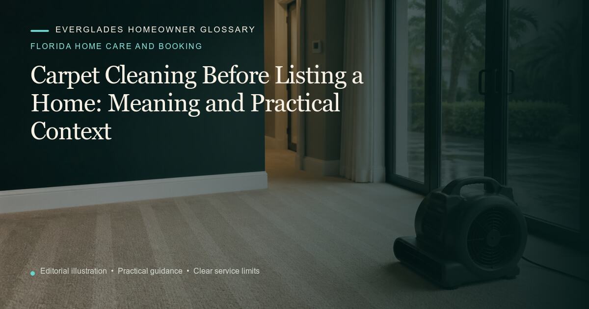 Editorial illustration for Carpet Cleaning Before Listing a Home, part of the florida home care and booking glossary.