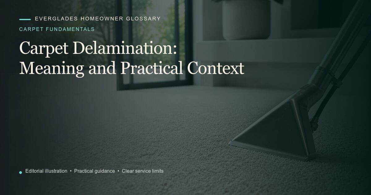 Editorial illustration for Carpet Delamination, part of the carpet fundamentals glossary.