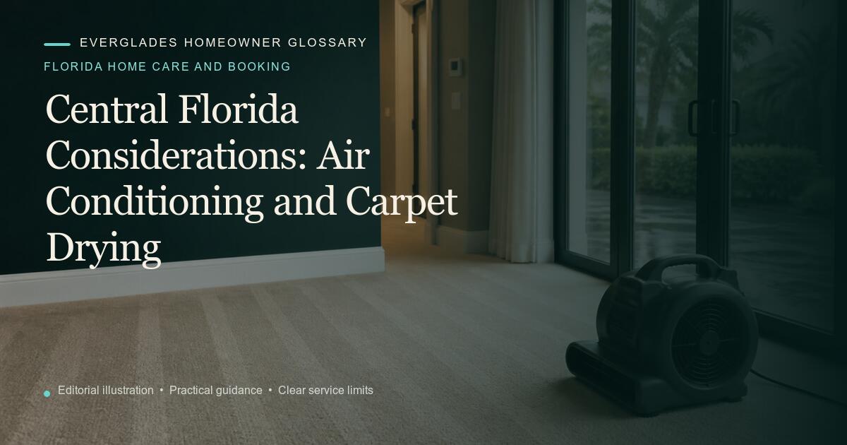 Editorial illustration for Air Conditioning and Carpet Drying, part of the florida home care and booking glossary.