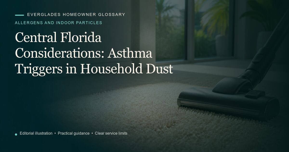Editorial illustration for Asthma Triggers in Household Dust, part of the allergens and indoor particles glossary.