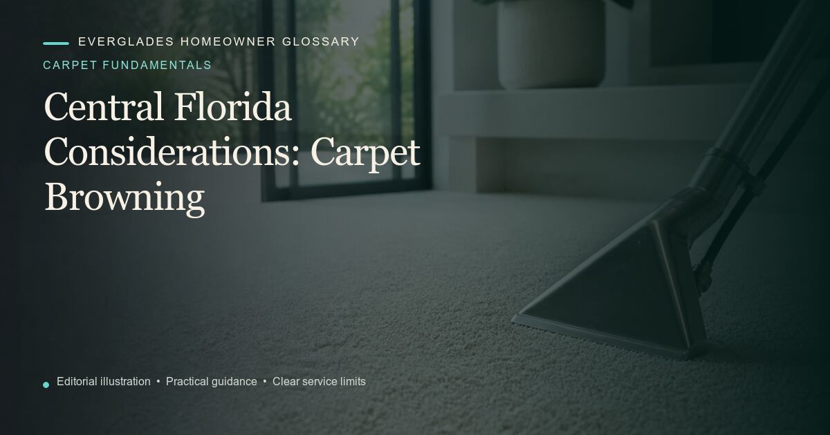 Editorial illustration for Carpet Browning, part of the carpet fundamentals glossary.