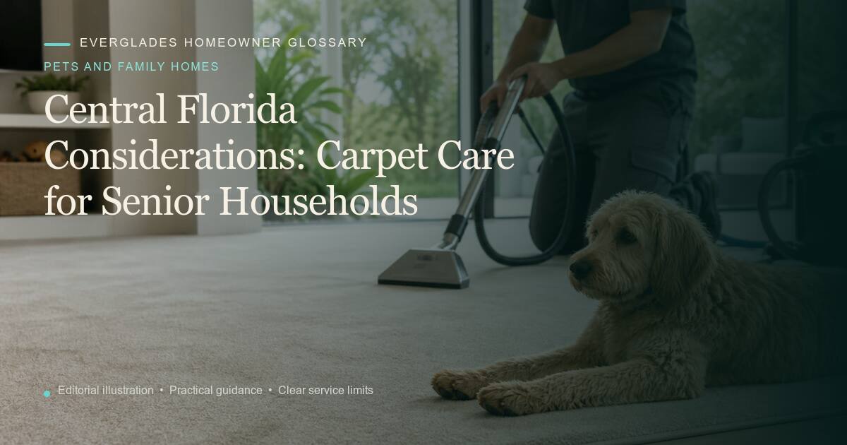 Editorial illustration for Carpet Care for Senior Households, part of the pets and family homes glossary.