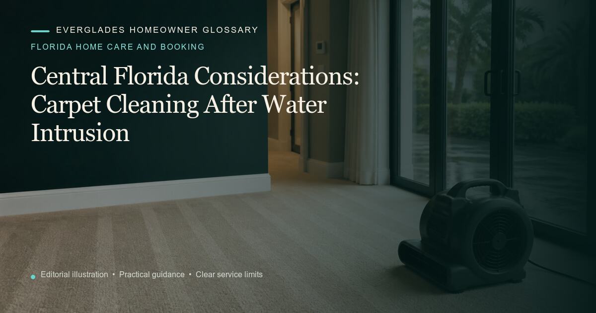 Editorial illustration for Carpet Cleaning After Water Intrusion, part of the florida home care and booking glossary.