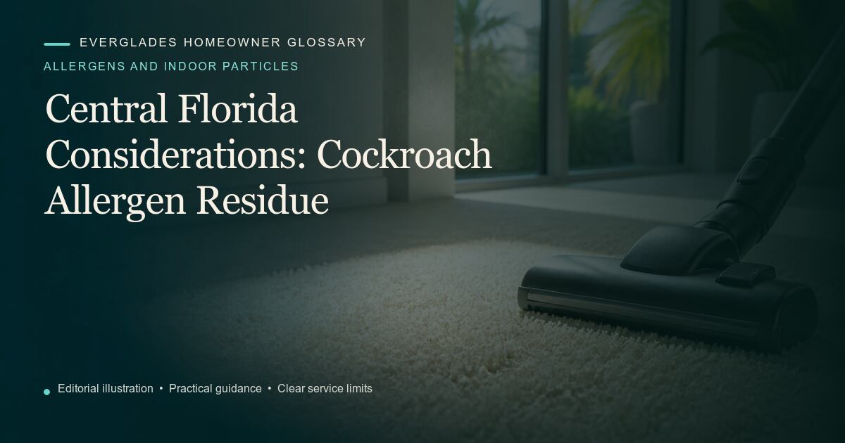 Editorial illustration for Cockroach Allergen Residue, part of the allergens and indoor particles glossary.