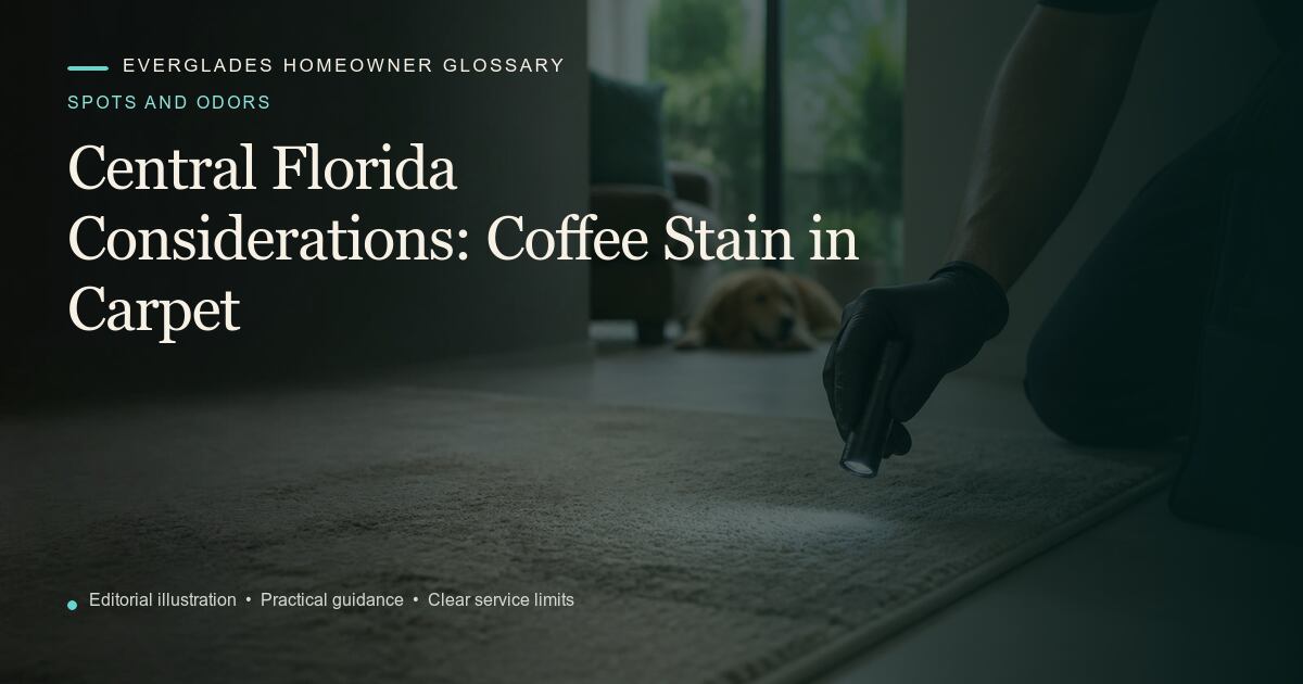 Editorial illustration for Coffee Stain in Carpet, part of the spots and odors glossary.