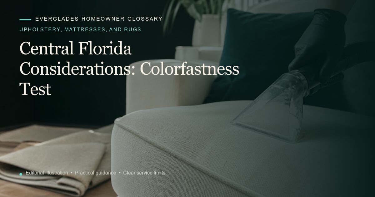 Editorial illustration for Colorfastness Test, part of the upholstery, mattresses, and rugs glossary.