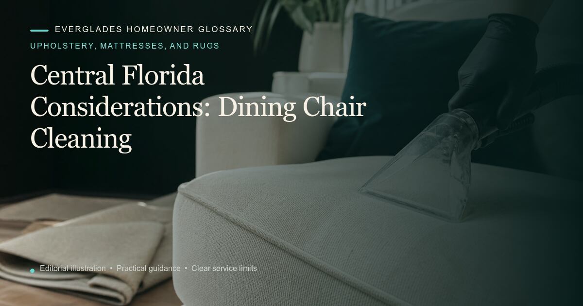 Editorial illustration for Dining Chair Cleaning, part of the upholstery, mattresses, and rugs glossary.