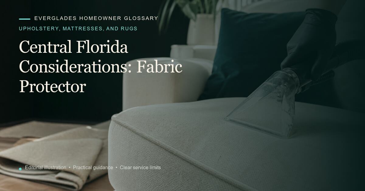 Editorial illustration for Fabric Protector, part of the upholstery, mattresses, and rugs glossary.
