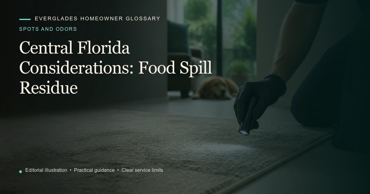 Editorial illustration for Food Spill Residue, part of the spots and odors glossary.
