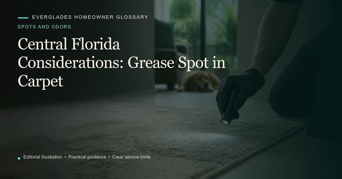 Editorial illustration for Grease Spot in Carpet, part of the spots and odors glossary.