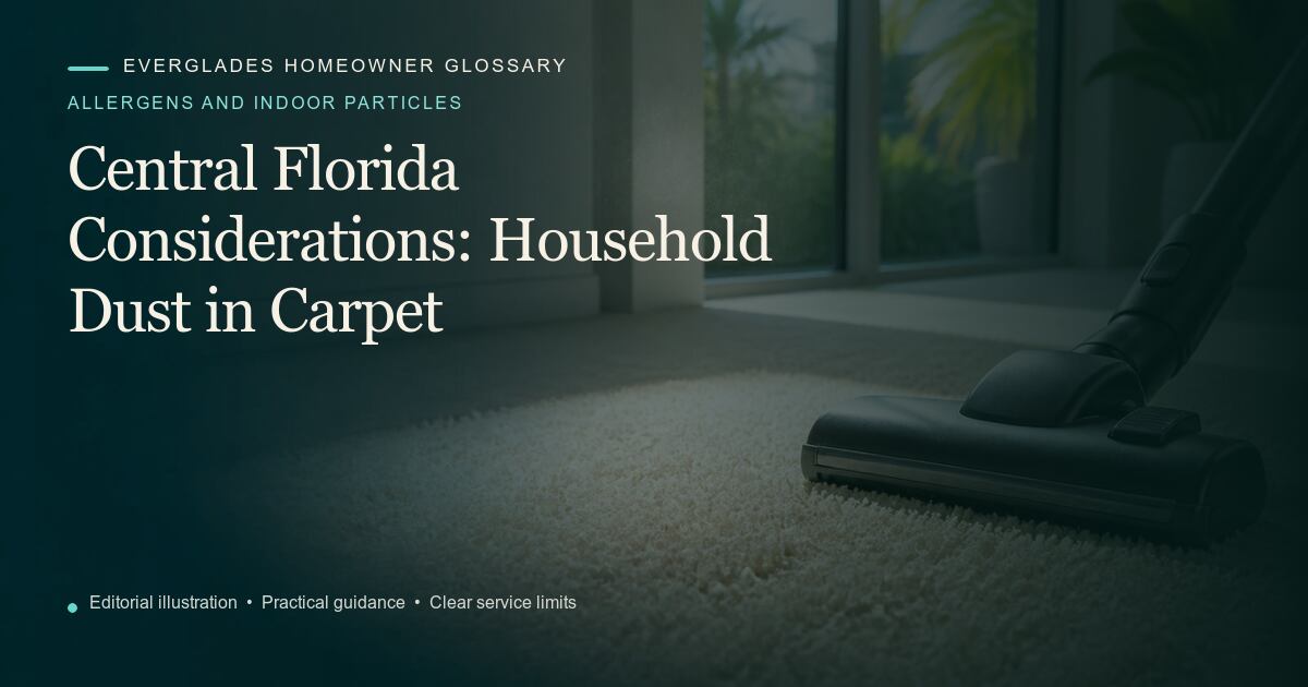 Editorial illustration for Household Dust in Carpet, part of the allergens and indoor particles glossary.