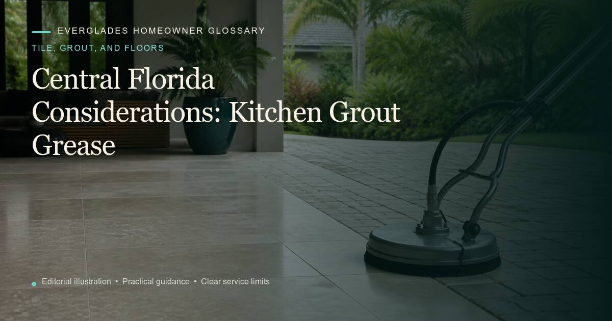 Editorial illustration for Kitchen Grout Grease, part of the tile, grout, and floors glossary.