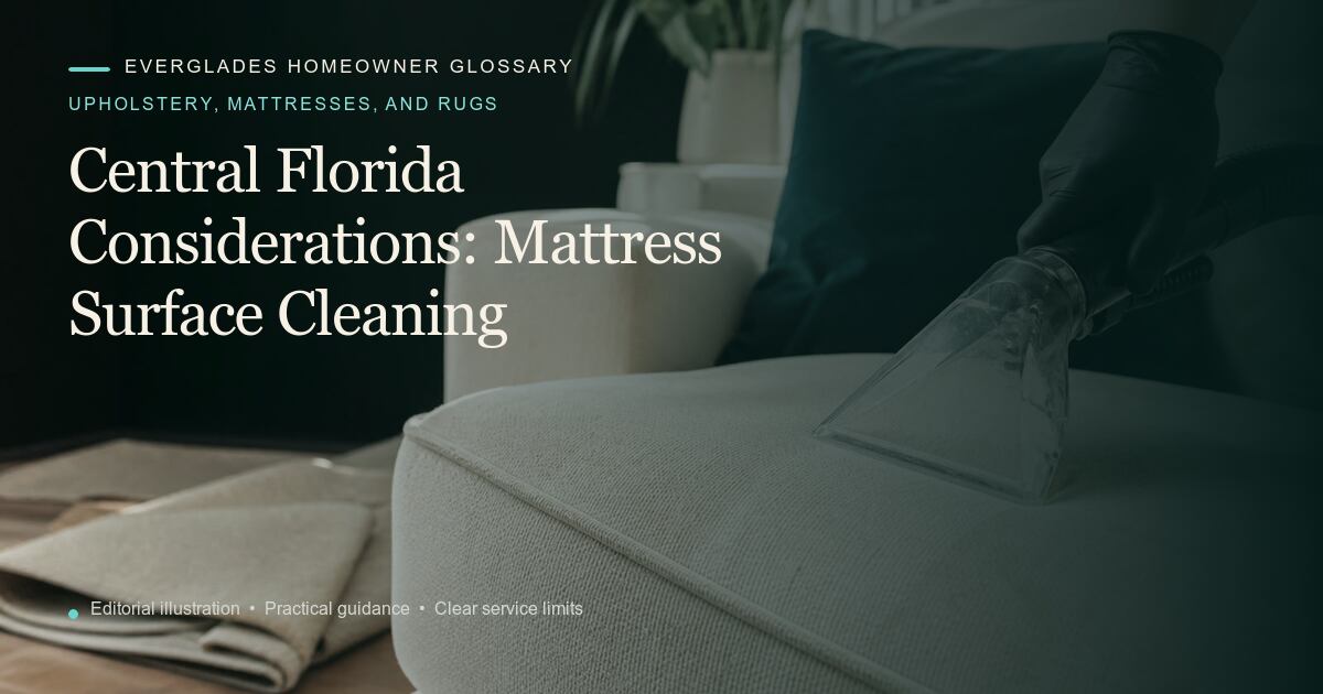 Editorial illustration for Mattress Surface Cleaning, part of the upholstery, mattresses, and rugs glossary.