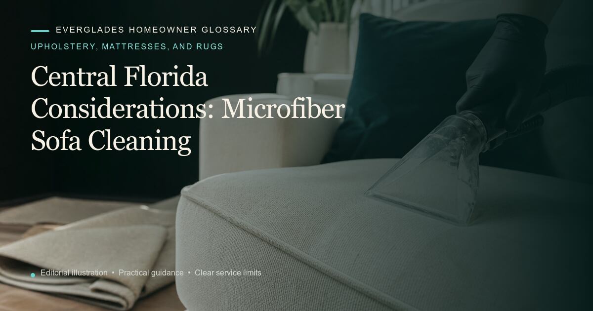 Editorial illustration for Microfiber Sofa Cleaning, part of the upholstery, mattresses, and rugs glossary.
