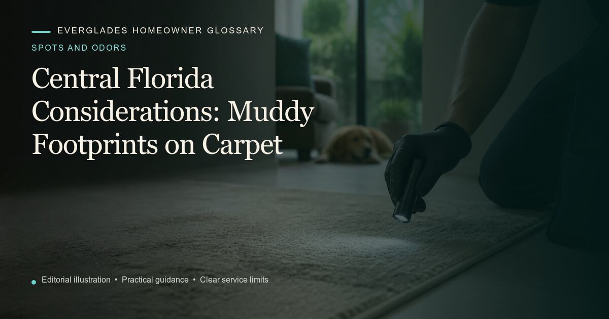 Editorial illustration for Muddy Footprints on Carpet, part of the spots and odors glossary.