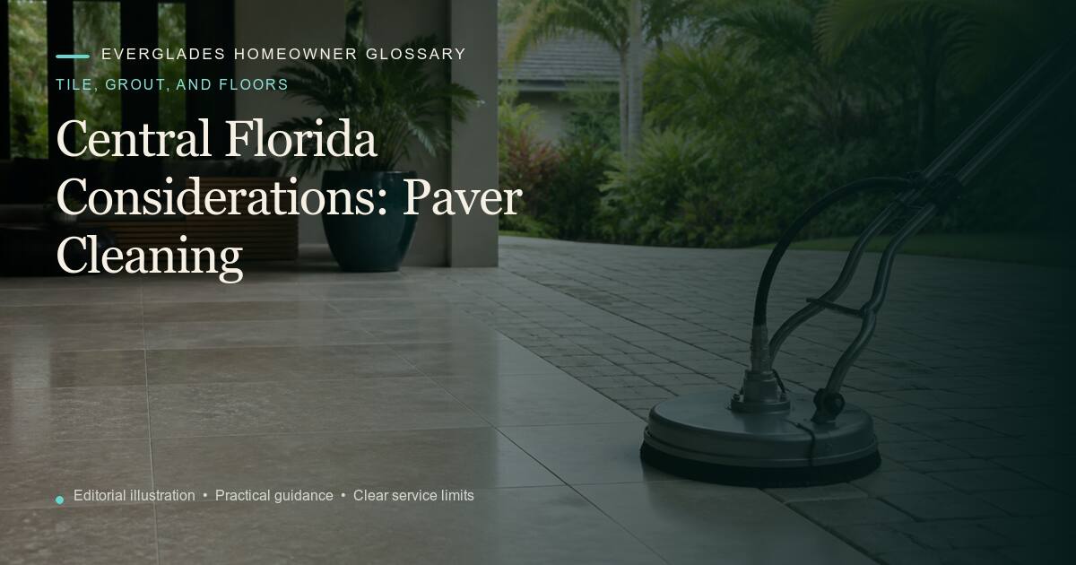 Editorial illustration for Paver Cleaning, part of the tile, grout, and floors glossary.