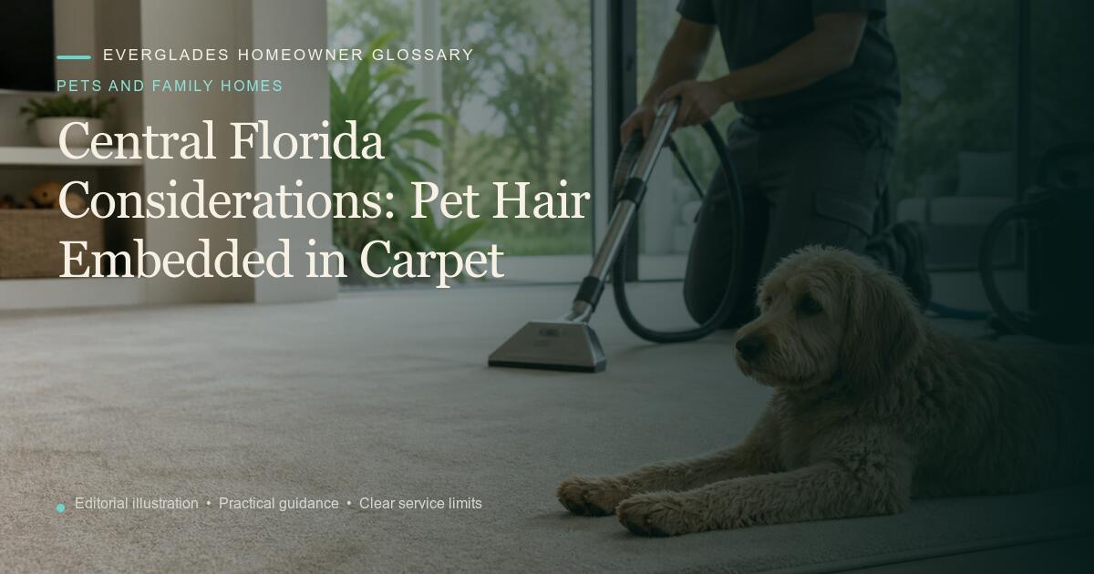 Editorial illustration for Pet Hair Embedded in Carpet, part of the pets and family homes glossary.