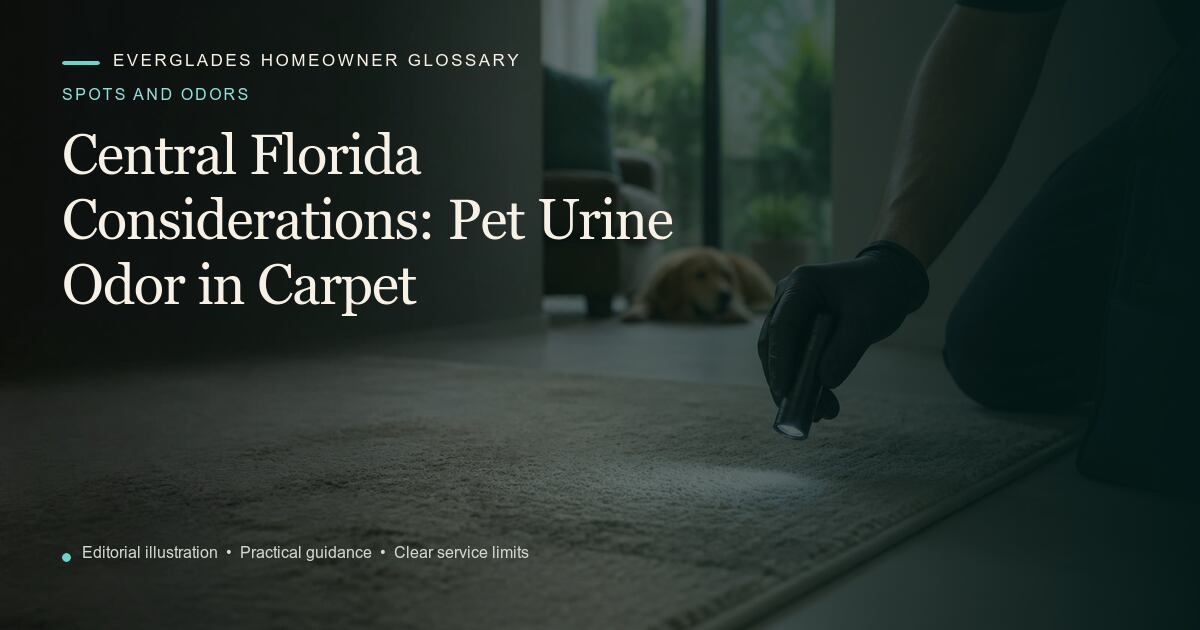 Editorial illustration for Pet Urine Odor in Carpet, part of the spots and odors glossary.