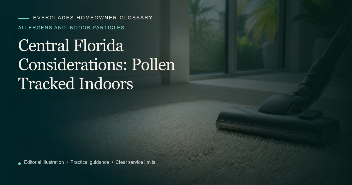 Editorial illustration for Pollen Tracked Indoors, part of the allergens and indoor particles glossary.