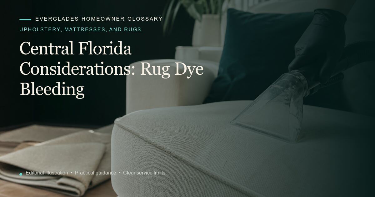 Editorial illustration for Rug Dye Bleeding, part of the upholstery, mattresses, and rugs glossary.