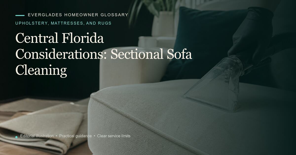 Editorial illustration for Sectional Sofa Cleaning, part of the upholstery, mattresses, and rugs glossary.