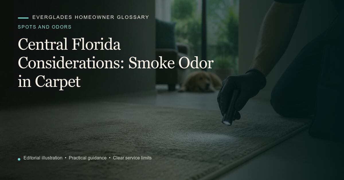 Editorial illustration for Smoke Odor in Carpet, part of the spots and odors glossary.