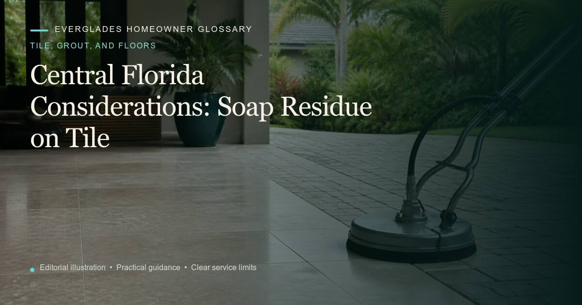Editorial illustration for Soap Residue on Tile, part of the tile, grout, and floors glossary.