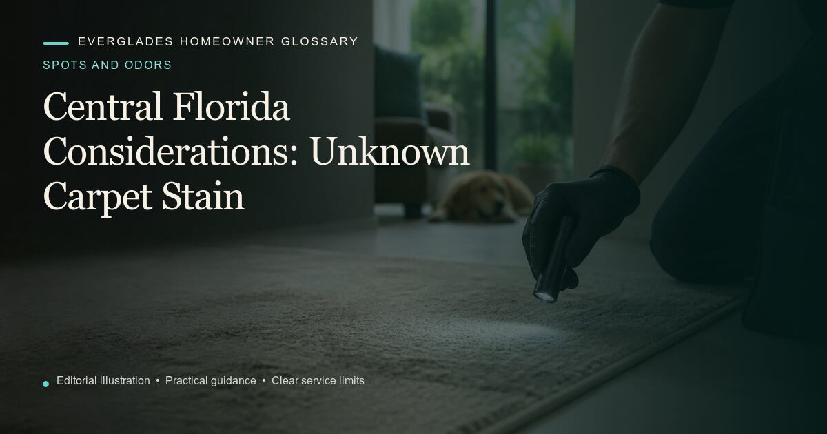 Editorial illustration for Unknown Carpet Stain, part of the spots and odors glossary.