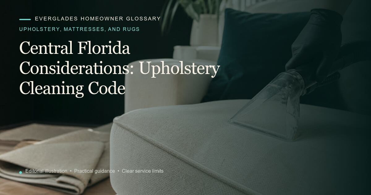 Editorial illustration for Upholstery Cleaning Code, part of the upholstery, mattresses, and rugs glossary.