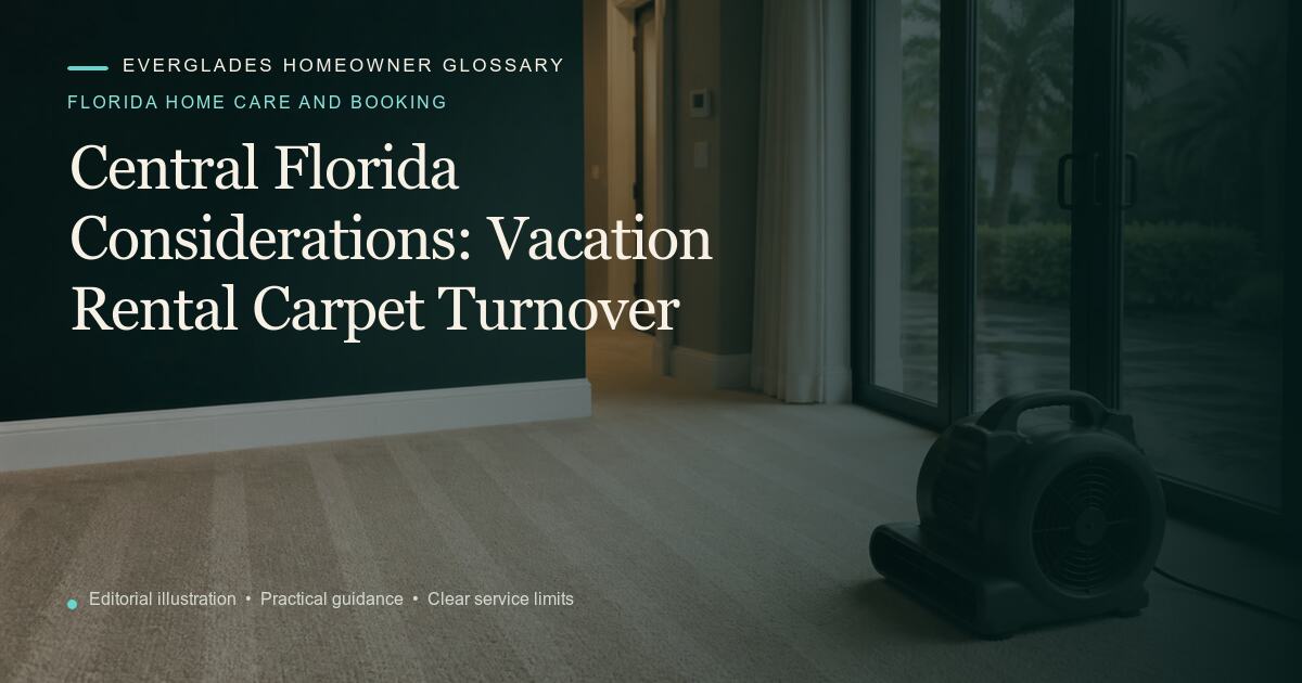 Editorial illustration for Vacation Rental Carpet Turnover, part of the florida home care and booking glossary.