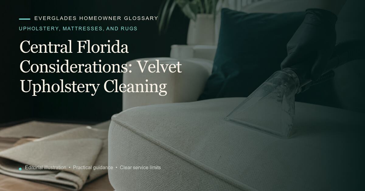 Editorial illustration for Velvet Upholstery Cleaning, part of the upholstery, mattresses, and rugs glossary.
