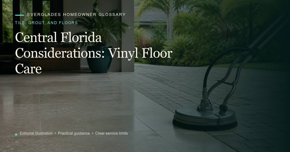 Editorial illustration for Vinyl Floor Care, part of the tile, grout, and floors glossary.