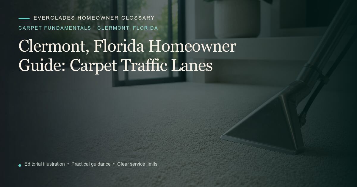 Editorial illustration for Carpet Traffic Lanes, part of the carpet fundamentals glossary for homeowners in Clermont, Florida.