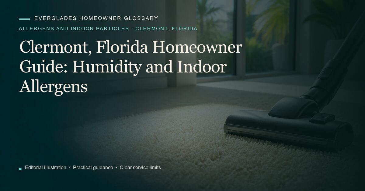 Editorial illustration for Humidity and Indoor Allergens, part of the allergens and indoor particles glossary for homeowners in Clermont, Florida.