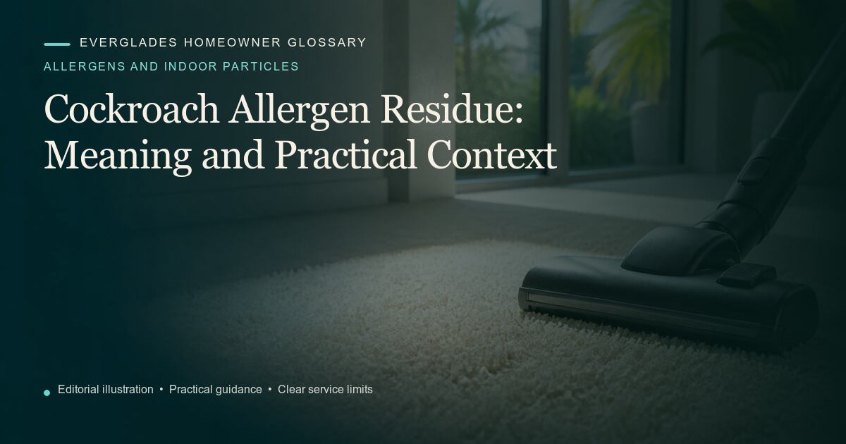Editorial illustration for Cockroach Allergen Residue, part of the allergens and indoor particles glossary.
