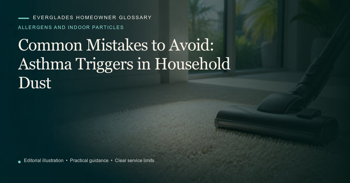 Editorial illustration for Asthma Triggers in Household Dust, part of the allergens and indoor particles glossary.