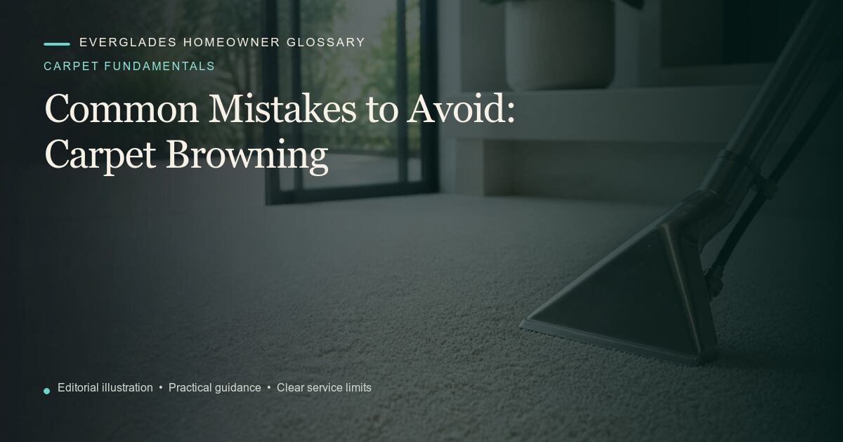 Editorial illustration for Carpet Browning, part of the carpet fundamentals glossary.