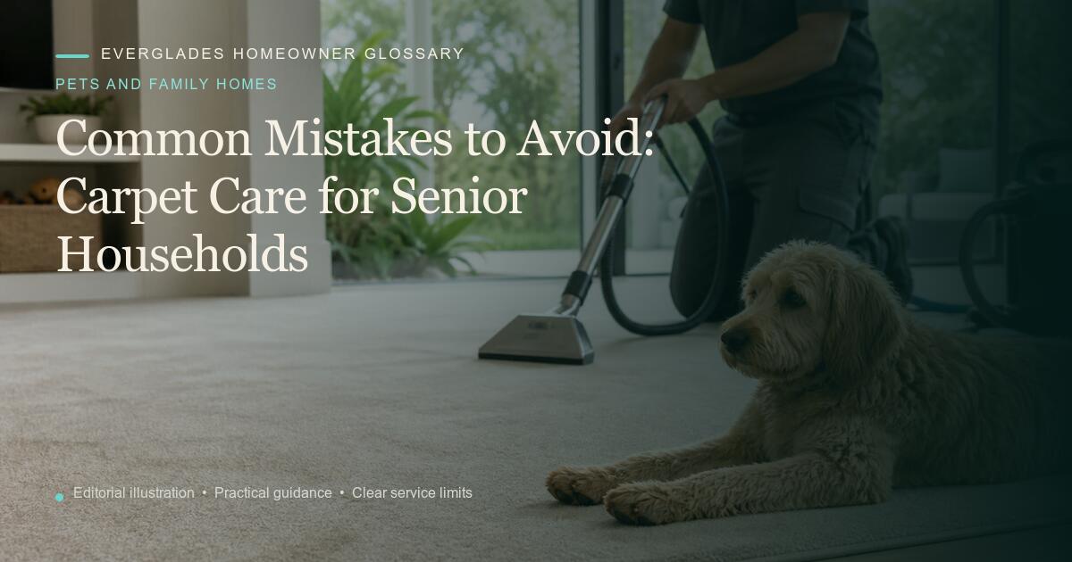 Editorial illustration for Carpet Care for Senior Households, part of the pets and family homes glossary.