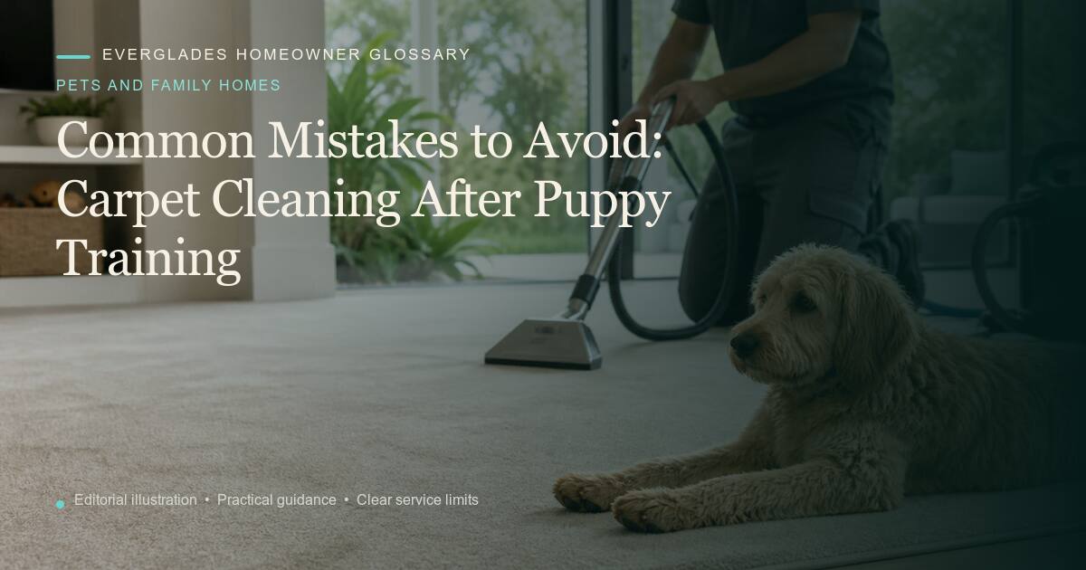 Editorial illustration for Carpet Cleaning After Puppy Training, part of the pets and family homes glossary.