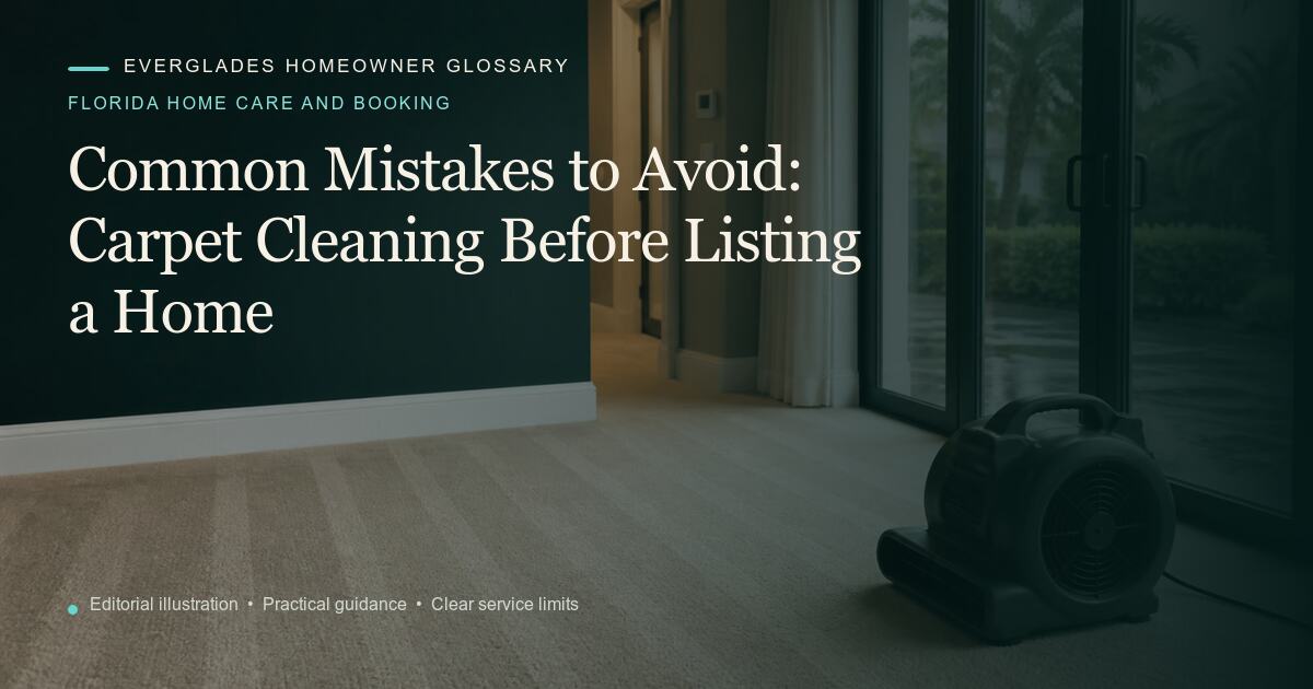 Editorial illustration for Carpet Cleaning Before Listing a Home, part of the florida home care and booking glossary.